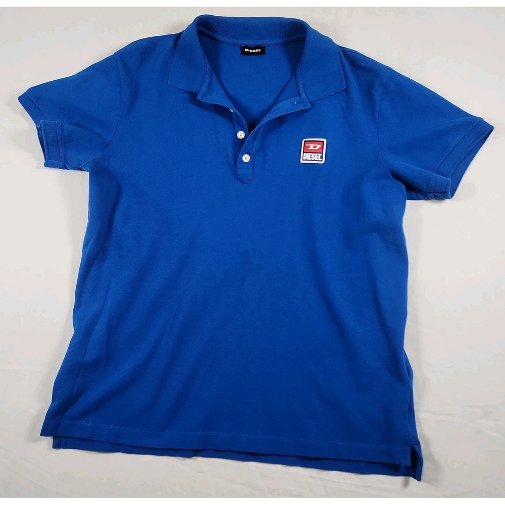 Women's Diesel Polo Shirt Blue Stitched Logo  Pullover 1/4 button Up Size Small
